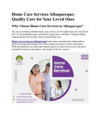Home Care Services Albuquerque: Quality Care for Your Loved Ones