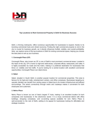 Top Locations to Rent Commercial Property in Delhi for Business Success