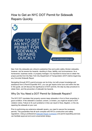 How to Get an NYC DOT Permit for Sidewalk Repairs Quickly