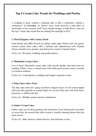 Top 5 Cream Cake Trends for Weddings and Parties