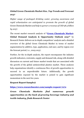 Global Green Chemicals Market Size, Top Trends and Forecast 2037