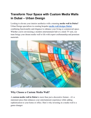 Transform Your Space with Custom Media Walls in Dubai – Urban Design