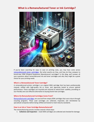 What is a Remanufactured Toner or Ink Cartridge