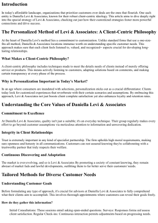 The Customized Technique of Levi & Associates: A Client-Centric Ideology