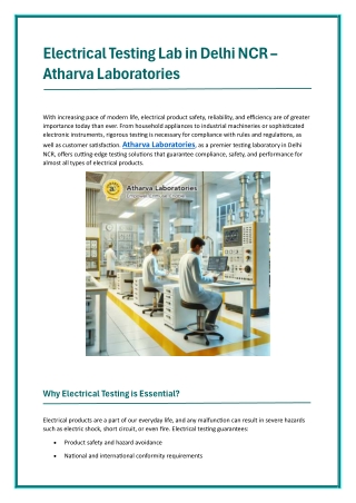 Electrical Testing Lab in Delhi NCR