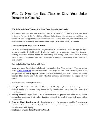 Why Is Now the Best Time to Give Your Zakat Donation in Canada