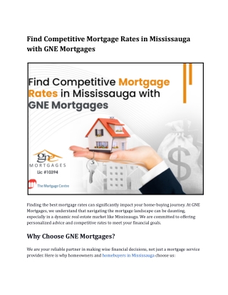 Find Competitive Mortgage Rates in Mississauga with GNE Mortgages