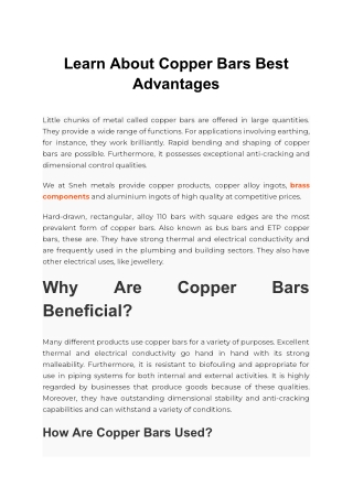 Learn About Copper Bars Best Advantages