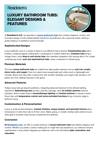 Luxury Bathroom Tubs Elegant Designs & Features