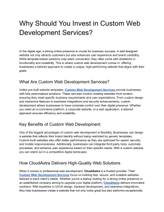 Why Should You Invest in Custom Web Development Services
