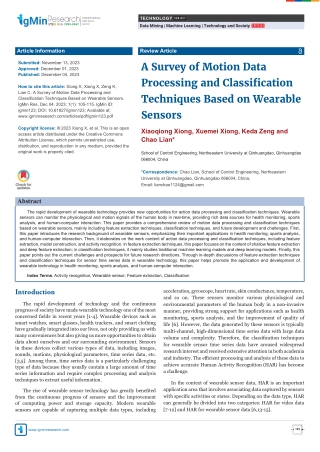 A Survey of Motion Data Processing and Classification Techniques Based on Wearab