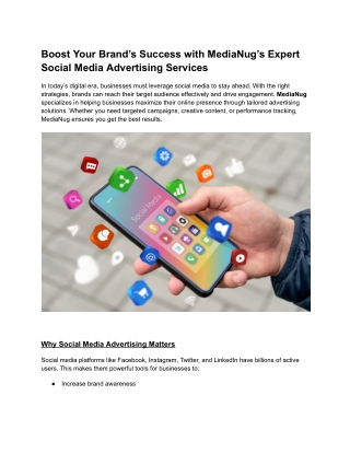 Boost Your Brand’s Success with MediaNug’s Expert Social Media Advertising Services