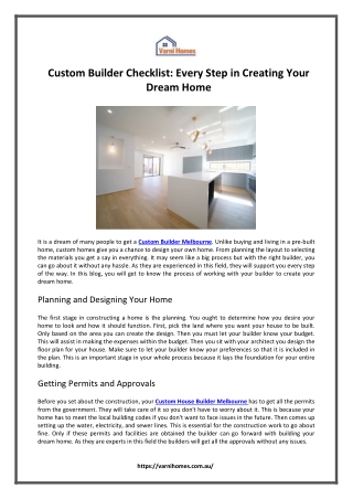 Custom Builder Checklist Every Step in Creating Your Dream Home