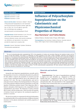 Influence of Polycarboxylate Superplasticizer on the Calorimetric and Physicomec