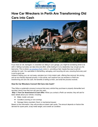 How Car Wreckers in Perth Are Transforming Old Cars into Cash