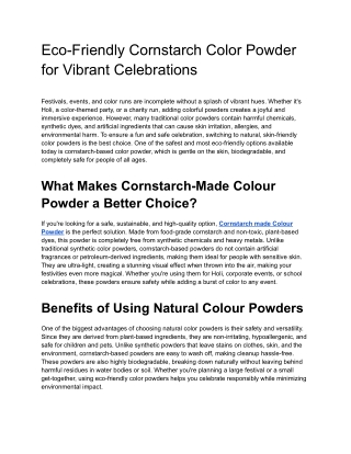 Eco-Friendly Cornstarch Color Powder for Vibrant Celebrations