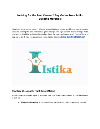 Looking for the Best Cement Buy Online from Istika Building Materials
