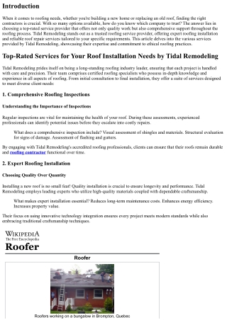 Top-Rated Services for Your Roof Installation Needs by Tidal Remodeling