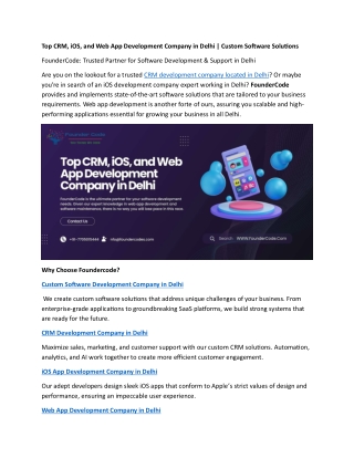 Top CRM, iOS, and Web App Development Company in Delhi