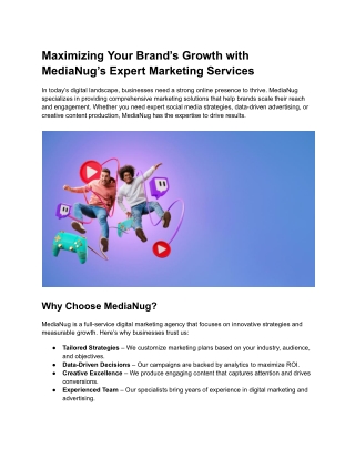 Maximizing Your Brand’s Growth with MediaNug’s Expert Marketing Services