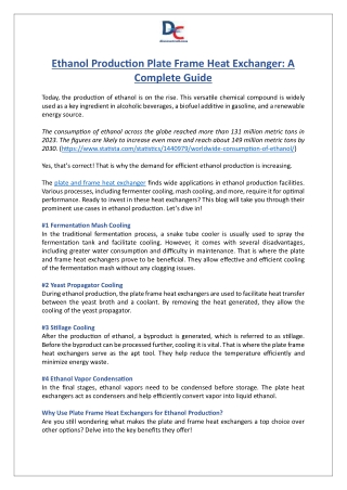 Ethanol Production Plate Frame Heat Exchanger- A Complete Guide
