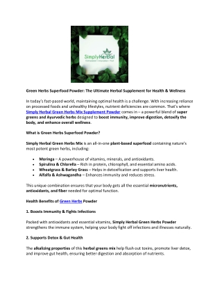 Green Herbs Superfood Powder – Natural Detox & Immunity Booster