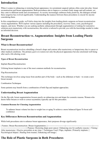 Breast Reconstruction vs. Augmentation: Insights from Leading Plastic Surgeons