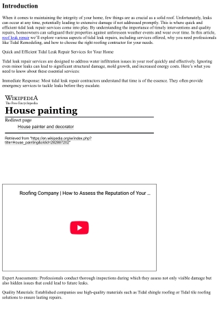 Quick and Efficient Tidal Leak Repair Services for Your Home