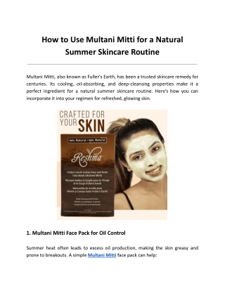 How to Use Multani Mitti for a Natural Summer Skincare Routine