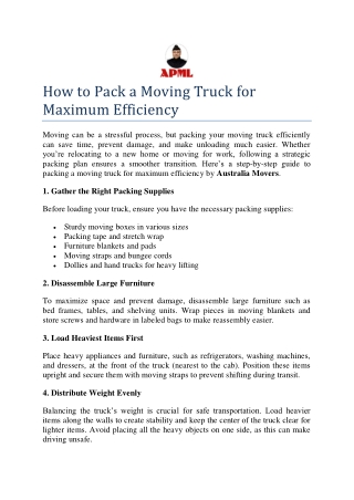 How to Pack a Moving Truck for Maximum Efficiency
