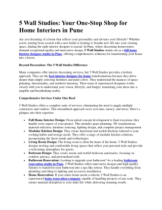 5 Wall Studios One-Stop Shop for Home Interiors in Pune