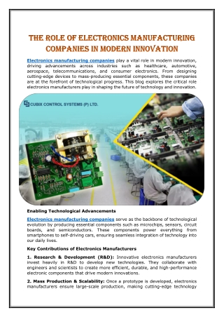 The Role of Electronics Manufacturing Companies in Modern Innovation