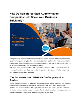 How Do Salesforce Staff Augmentation Companies Help Scale Your Business Efficiently