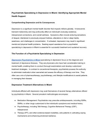 Depression Psychiatrists in Miami