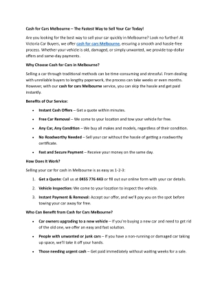 Cash for Cars Melbourne  The Fastest Way to Sell Your Car Today