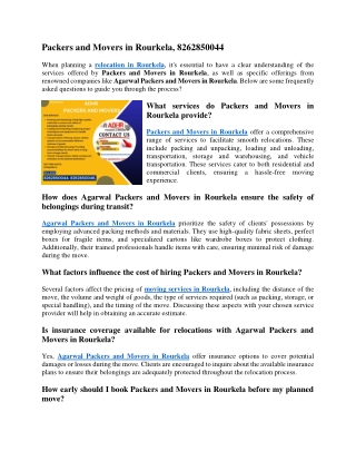 Packers and Movers in Rourkela, 8262850044