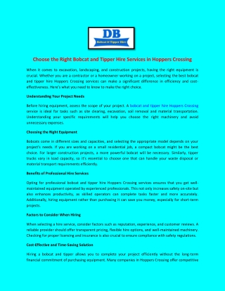 Choose the Right Bobcat and Tipper Hire Services in Hoppers Crossing