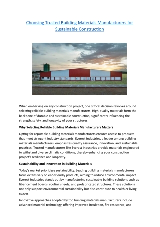 Choosing Trusted Building Materials Manufacturers for Sustainable Construction