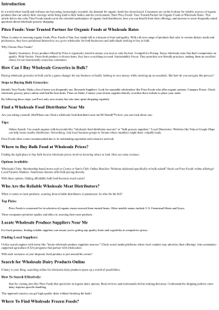 Pitco Foods: Your Trusted Partner for Organic Foods at Wholesale Rates