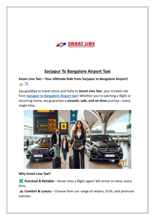 Sarjapur To Bangalore Airport Taxi