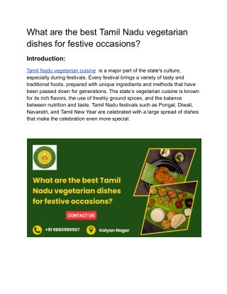 What are the best Tamil Nadu vegetarian dishes for festive occasions