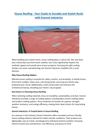 House Roofing - Your Guide to Durable and Stylish Roofs with Everest Industries