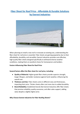 Fiber Sheet for Roof Price - Affordable & Durable Solutions by Everest Industries