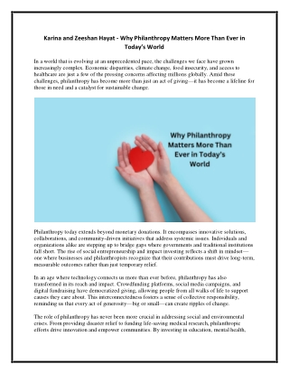 Karina and Zeeshan Hayat - Why Philanthropy Matters More Than Ever in Today’s World