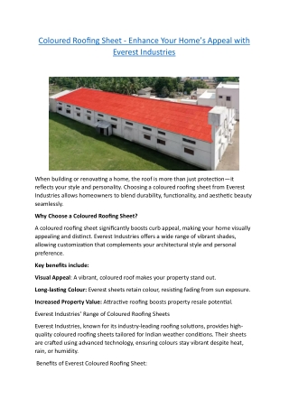 Coloured Roofing Sheet - Enhance Your Home’s Appeal with Everest Industries