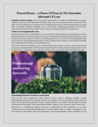 Funeral Homes – A Haven Of Peace In The Immediate Aftermath Of Loss!