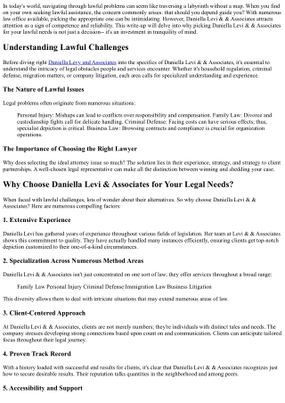 Why Select Daniella Levi & Associates for Your Lawful Needs?