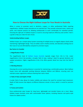 How to Choose the Right Galilean Loupe for Your Needs in Australia