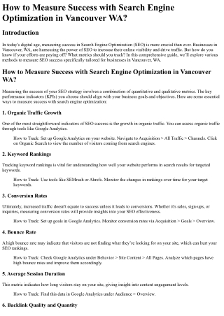 How to Measure Success with Search Engine Optimization in Vancouver WA