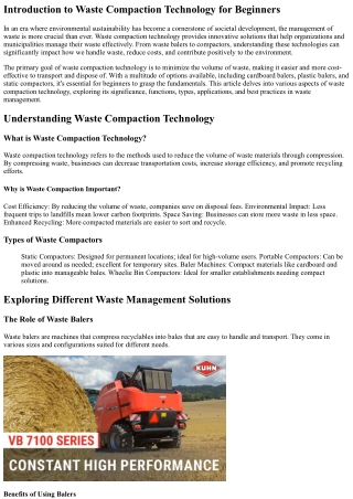 An Introduction to Waste Compaction Technology for Beginners